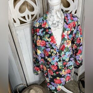 Vintage On The Verge Jacket Blazer Colorful Floral Print Made USA One Size